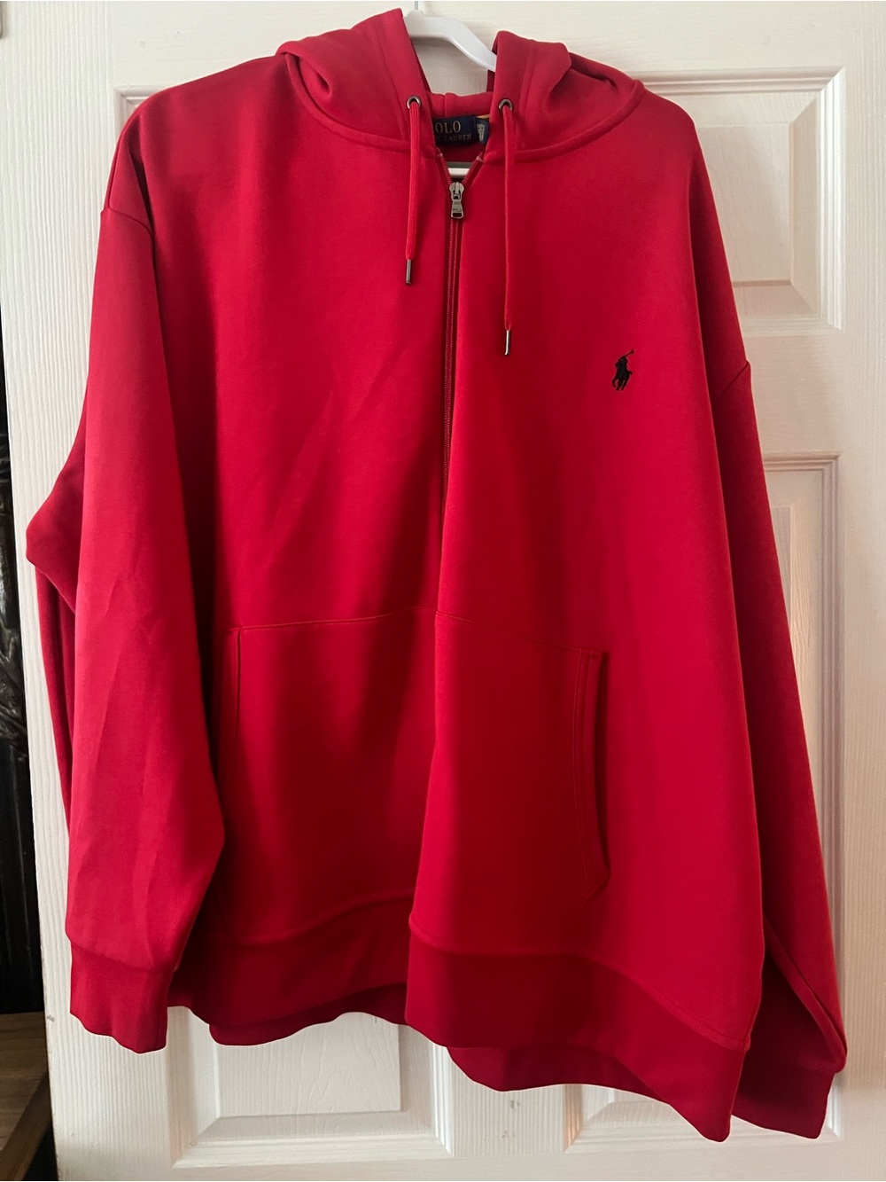 Ralph Lauren Red Zip-Up Hooded Sweatshirt with Polo Pony